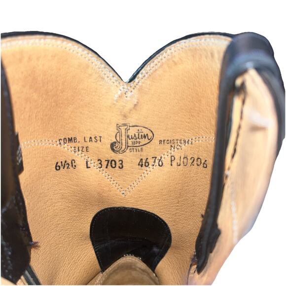 Justin L3703 Ladies Classic Roper Boot Black Kipskin Cowhide Foot Roper Toe 6.5C - Picture 3 of 7